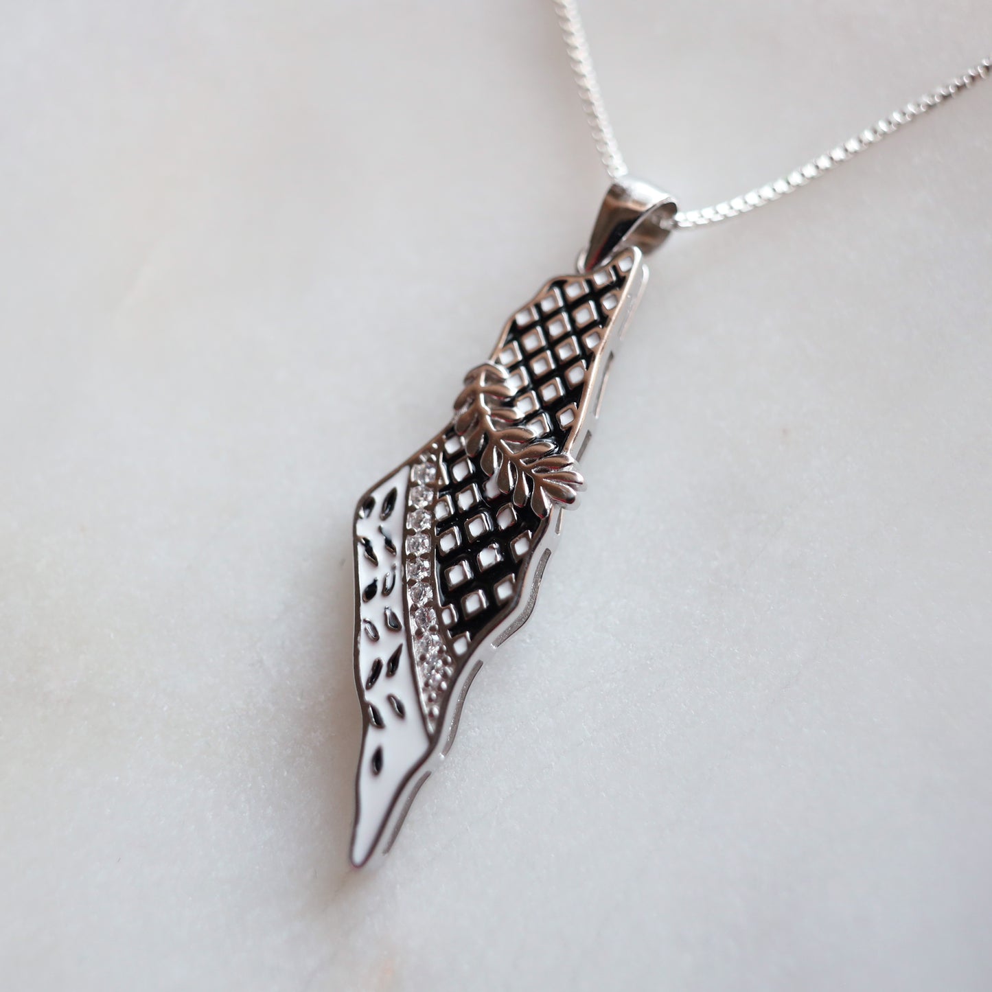 Olive Branch Black and White Map Pendant - Silver
