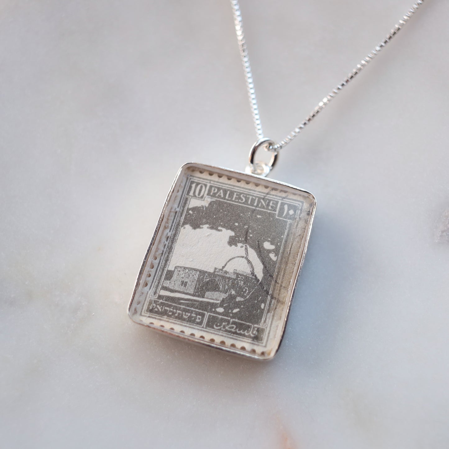 Grey Palestine Stamp Pendant - Silver