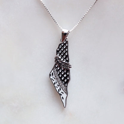 Olive Branch Black and White Map Pendant - Silver