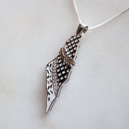 Olive Branch Black and White Map Pendant - Silver